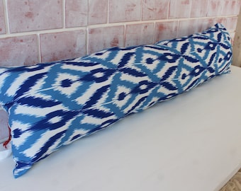 12x48 Ikat Pillow Cover, Ikat Print Cushion, Lumbar Pillow Cover, Ikat Bed Pillow Cover, Blue-White Cotton Pillow / P-3109