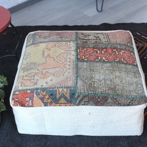 Patchwork Pouf, Ethnic Kilim Pouf,  Kilim Pouf , Vintage Pouf, Decorative Pouf, Turkish Handwoven Pouf / X-59 / 28X28X 10
