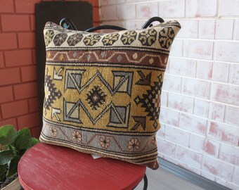 18x18 Rug pillow cover, ethnic rug pillow, vintage rug pillow, boho style wool pillow cover milas rug pillow / P-2463