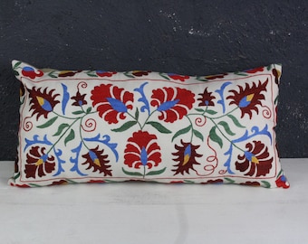 Clove Design Suzani Pillow, Ethnic Lumbar Pillow Cover, Embroidered Bed Pillow / P-5076  / 14X29 inches