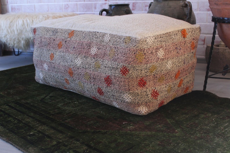 KILIM Table Ethnic Kilim Pouf Large Bohemian Kilim Pouf, Table Pouf