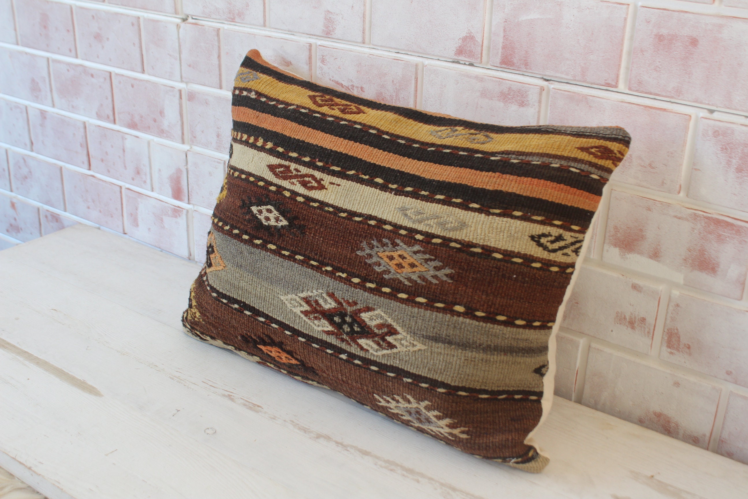 Brown Kilim Pillow Ethnic Kilim Pillow Vintage Kilim Etsy UK