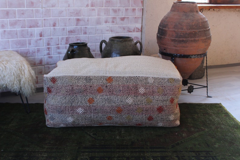 KILIM Table Ethnic Kilim Pouf Large Bohemian Kilim Pouf, Table Pouf