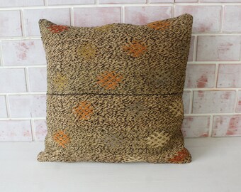 Kilim Pillow Cover, Bohemian Pillow, Ethnic Kilim Pillow, Handwoven Wool Pillow / P-3320