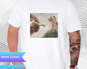 Vintage Cat Graphic Tee Retro Unisex Cotton T Shirt for Men
