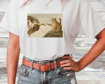 Lustiges Orange Tabby Katzen-T-Shirt: Michelangelo-Parodie, Katzenliebhaber Geschenk