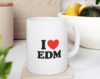 I Heart EDM Coffee Mug DJ Rave Music Ceramic Cup