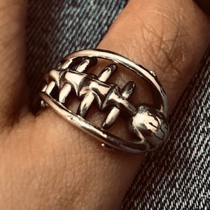 Handmade Sterling Silver Skull Centipede Ring: Punk Gothic Biker Jewelry