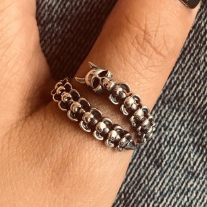 Handmade Sterling Silver Skull Centipede Ring: Gothic Biker Jewelry