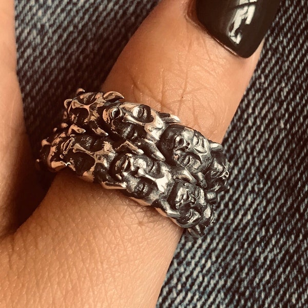 Demons rings// Sterling silver// Handmade solid S925//Unique punk gothic goth biker mens//Skull ring// Oxidized jewelry//Gift for him her