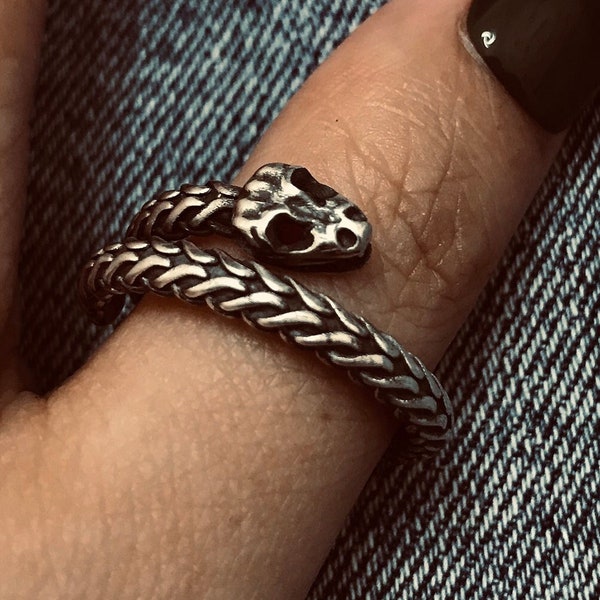 Skeleton Snake rings// Sterling silver// Handmade solid S925//Unique punk gothic biker mens//Skull ring// Oxidized jewelry//Gift for him her