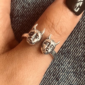 Demons ring// Sterling silver// Handmade solid S925//Unique punk gothic goth biker mens// Animal ring// Oxidized jewelry //Gift