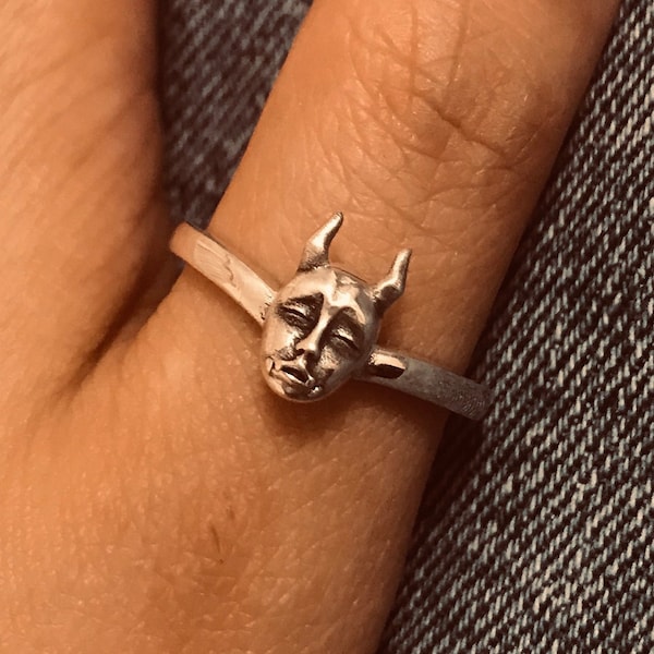 Demon rings// Sterling silver// Handmade solid S925//Unique punk gothic goth biker mens//Skull ring// Oxidized jewelry//Gift for him her