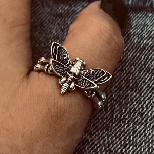 Skeleton Moth Ring: Handmade Sterling Silver Gothic Biker Jewelry