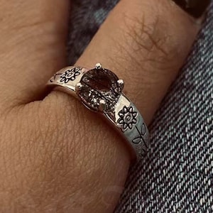Black Rutilated Quartz Ring: Oxidized Sterling Silver Goth Ring