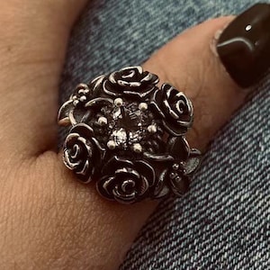 Black Rutilated Quartz Ring: Oxidized Sterling Silver Goth Jewelry