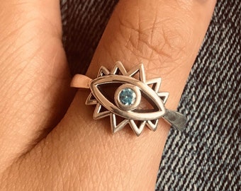 Eye Gemstone ring//zircon//Handmade jewelry//Sterling silver//Custom silver ring//Modern dainty anniversary //men women//Gift for her him