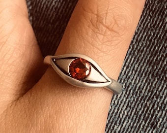Eye Gemstone ring//zircon//Handmade jewelry//Sterling silver//Custom silver ring//Modern dainty anniversary //men women//Gift for her him