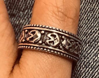 Handmade Sterling Silver Skull Ring: Oxidized Gothic Biker Jewelry