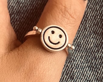 Smile Sad Spin ring//Handmade jewelry//Sterling silver Boho//Custom Boho ring//Modern ladies dainty anniversary//love ring//Gift for her him