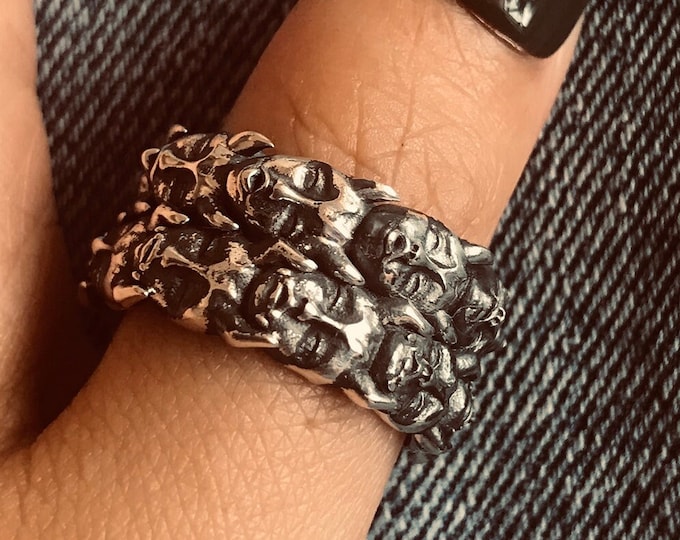 Demons rings// Sterling silver// Handmade solid S925//Unique punk gothic goth biker mens//Skull ring// Oxidized jewelry//Gift for him her