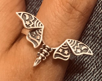 Sterling Silver Moth Ring: Handmade Boho Thumb Ring