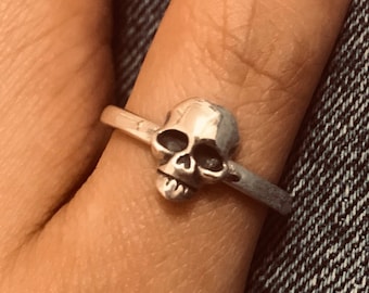 Handmade Sterling Silver Skull Ring: Oxidized Gothic Biker Jewelry