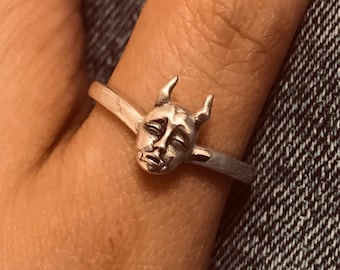 Demon rings// Sterling silver// Handmade solid S925//Unique punk gothic goth biker mens//Skull ring// Oxidized jewelry//Gift for him her