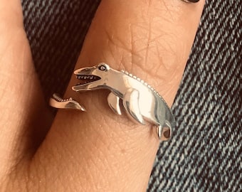 Mosasaur Dinosaur Ring: Handmade Sterling Silver Boho Thumb Ring