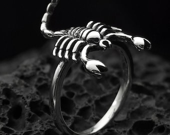 Handmade Sterling Silver Scorpio Ring: Gothic Biker Jewelry