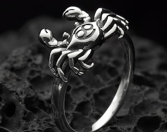 Handmade Oxidized Sterling Silver Cancer Ring: Gothic Biker Jewelry