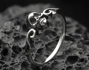 Handmade Sterling Silver Skull Ring: Gothic Biker Jewelry