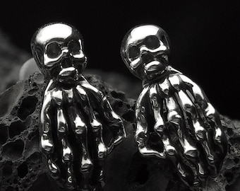 Handmade Sterling Silver Skull Earrings: Gothic Biker Jewelry