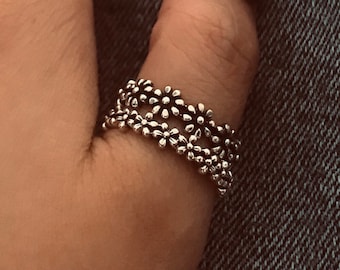 Handmade Sterling Silver Flower Ring Set: Boho Gothic Rings