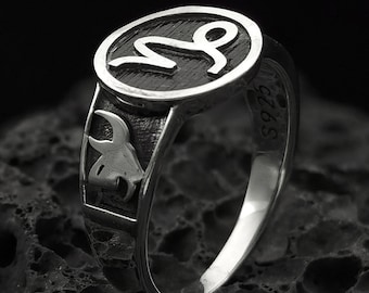 Handmade Capricorn Sterling Silver Ring: Unisex Gothic Biker Jewelry