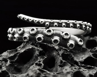 Handmade Sterling Silver Octopus Tentacle Ring: Unisex Gothic Biker Jewelry