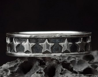 Anillo de plata Star Sterling hecho a mano sólido medieval 925 único unisex hombres mujeres punk gótico gótico motociclista hombres joyería oxidada regalo ella él