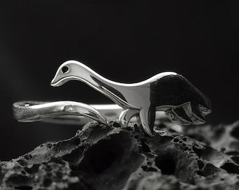Sterling Silver Plesiosaur Ring, Handmade Dinosaur Jewelry