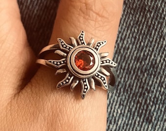 Handmade Sterling Silver Sun Ring with Zircon Gemstone