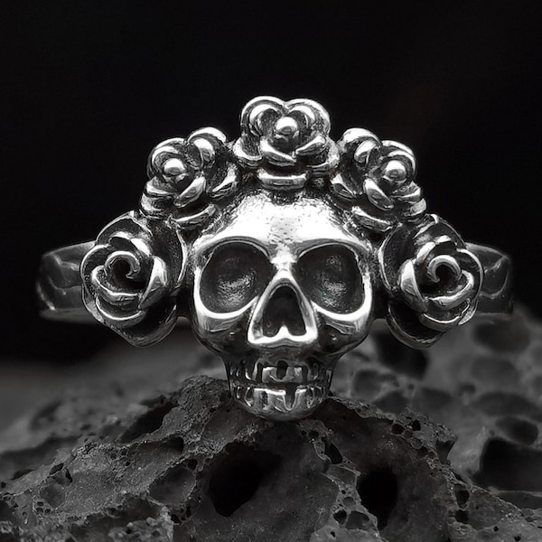 Sterling silver ring Skull Mozart  handmade solid medieval 925 unisex punk gothic biker oxidized hand craved gift for him her personalize