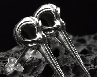 Örhängen i sterlingsilver med fågelskalle: Handgjorda gotiska biker-smycken
