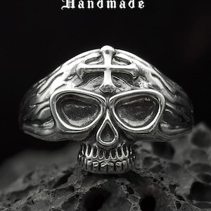 Skull Sterling silver ring handmade solid medieval 925 unique unisex men women punk gothic biker oxidized jewelry boyfriend gift her him