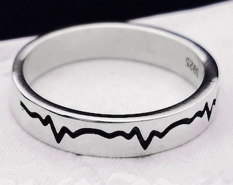 Electrocardiogram Sterling Silver Ring: Boho Chic Midi Knuckle Ring