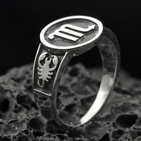 Scorpio Stamper Sterling silver ring handmade solid medieval 925 punk gothic biker oxidized boyfriend gift for him her couple ring set