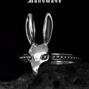 Handgjord kaninring i sterlingsilver: Punk Goth biker-smycken
