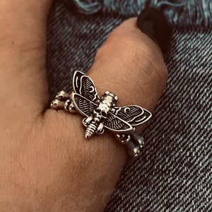 Skeleton Moth Ring//Sterling silver//Handmade solid S925//Unique punk gothic goth biker mens//vintage Ring/Memorial jewelry/Gift for her him