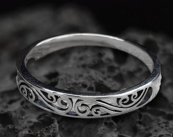Floral Sterling Silver Thumb Ring - Handmade Boho Jewelry