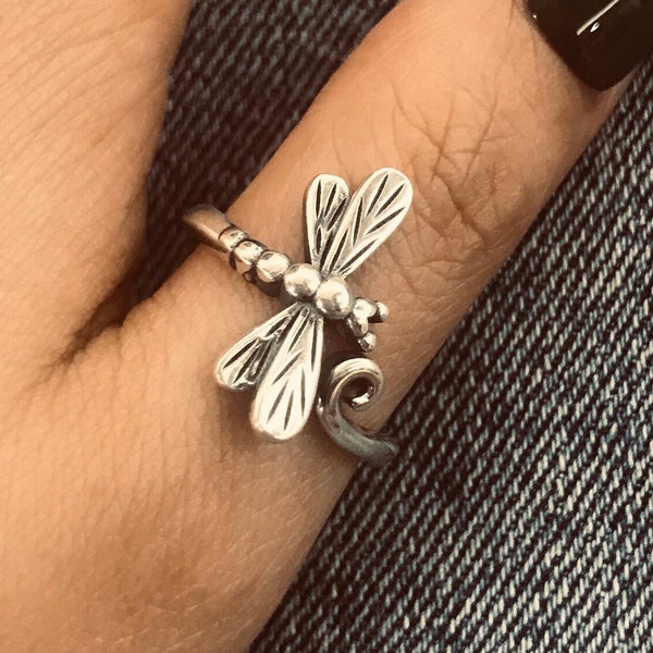 Handmade Sterling Silver Dragonfly Ring: Oxidized Punk Goth Biker Jewelry