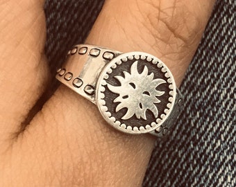 Handmade Sterling Silver Sun Stamp Ring, Modern Anniversary Gift