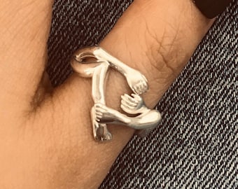 Handmade Sterling Silver Hug Ring - Dainty Anniversary Gift